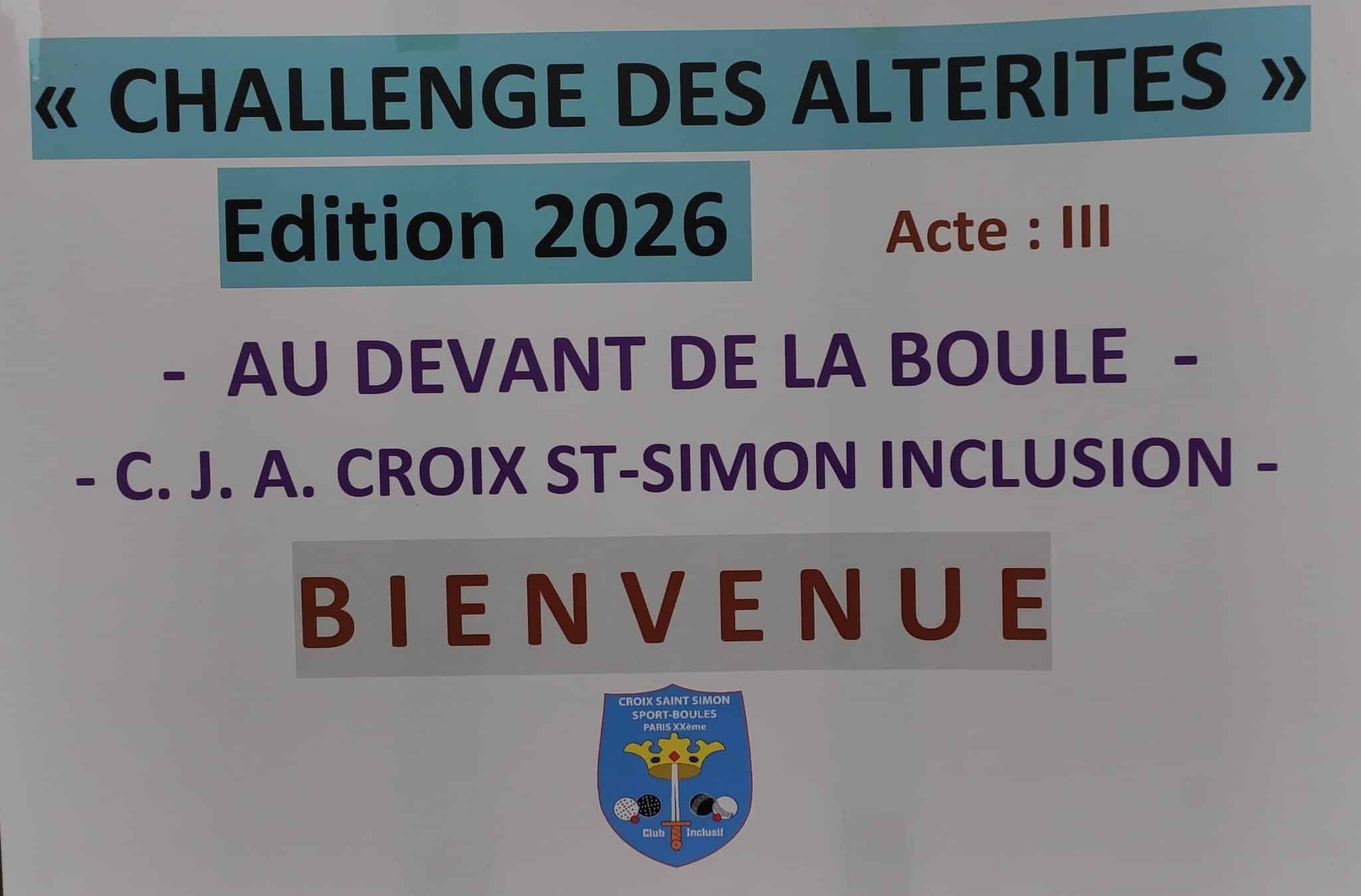 Le challenge des altérités 3  au Club de la Croix St Simon Paris XXeme